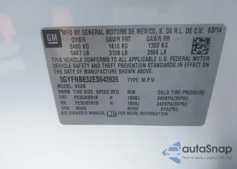 2014 Cadillac Srx Luxury Collection z USA, uszkodzony, nr VIN 3GYFNBE32ES643826